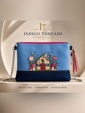 One-of-a-Kind Embroidered Denim Crossbody Bag